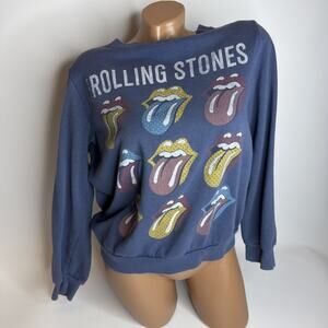 The Rolling Stones Womens Sweatshirt Medium Blue Soft Shirt Top Pullover Crew